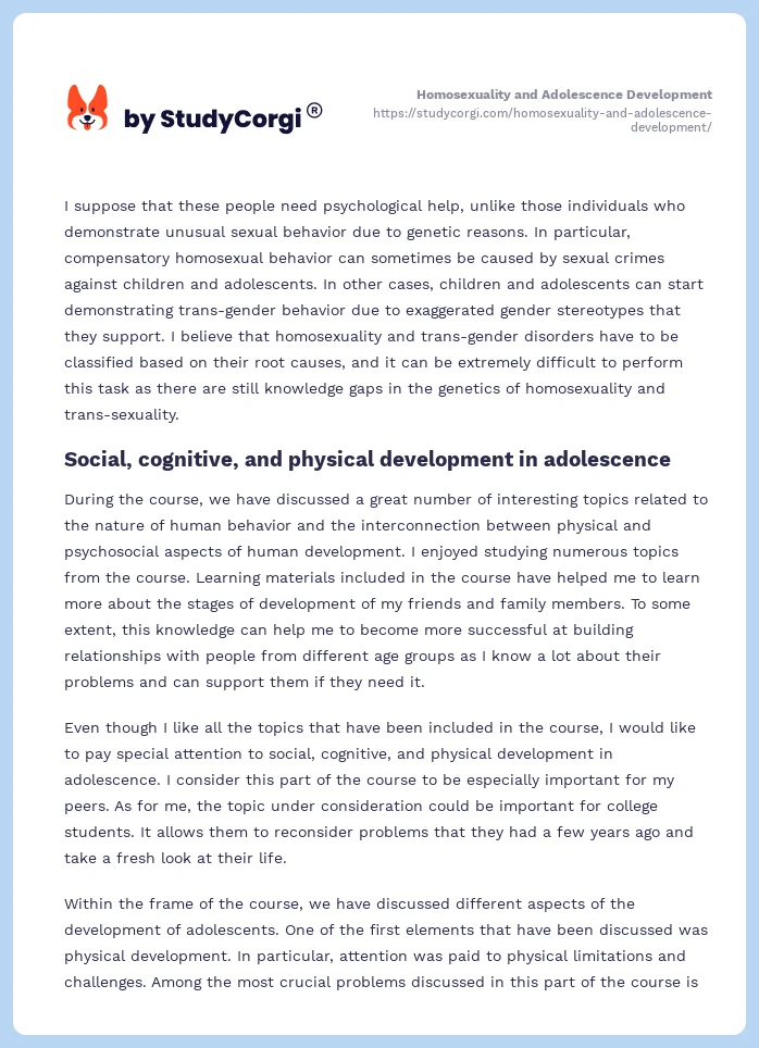 Homosexuality and Adolescence Development. Page 2
