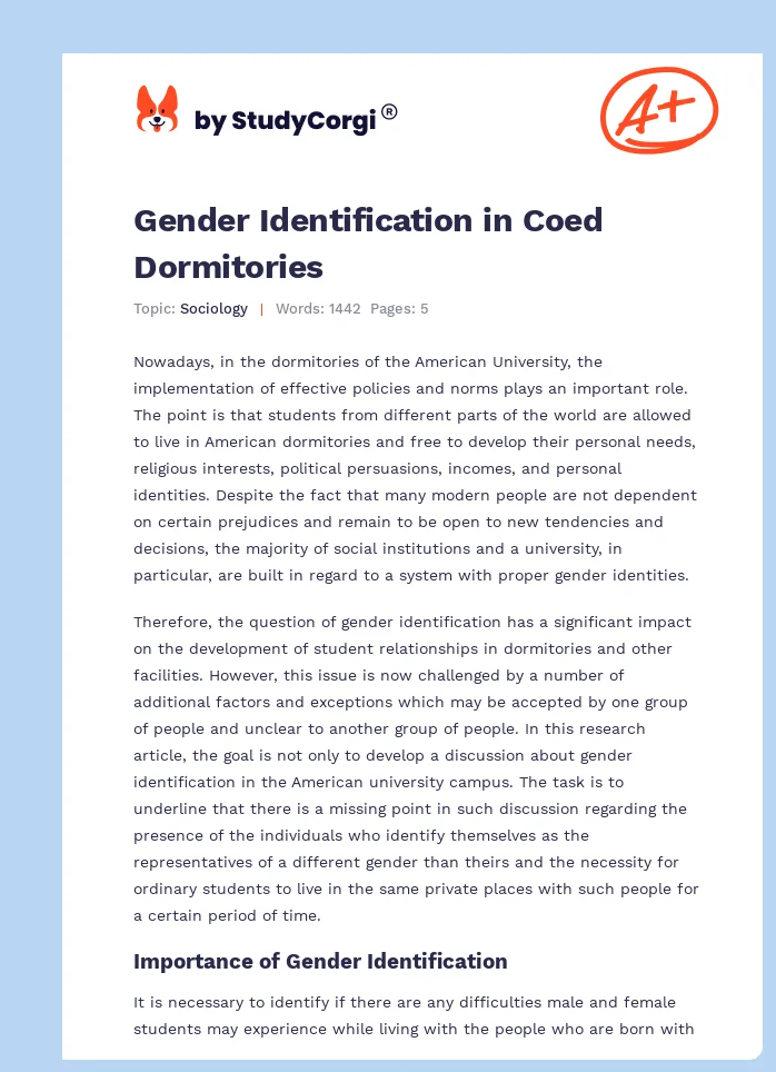 Gender Identification in Coed Dormitories. Page 1