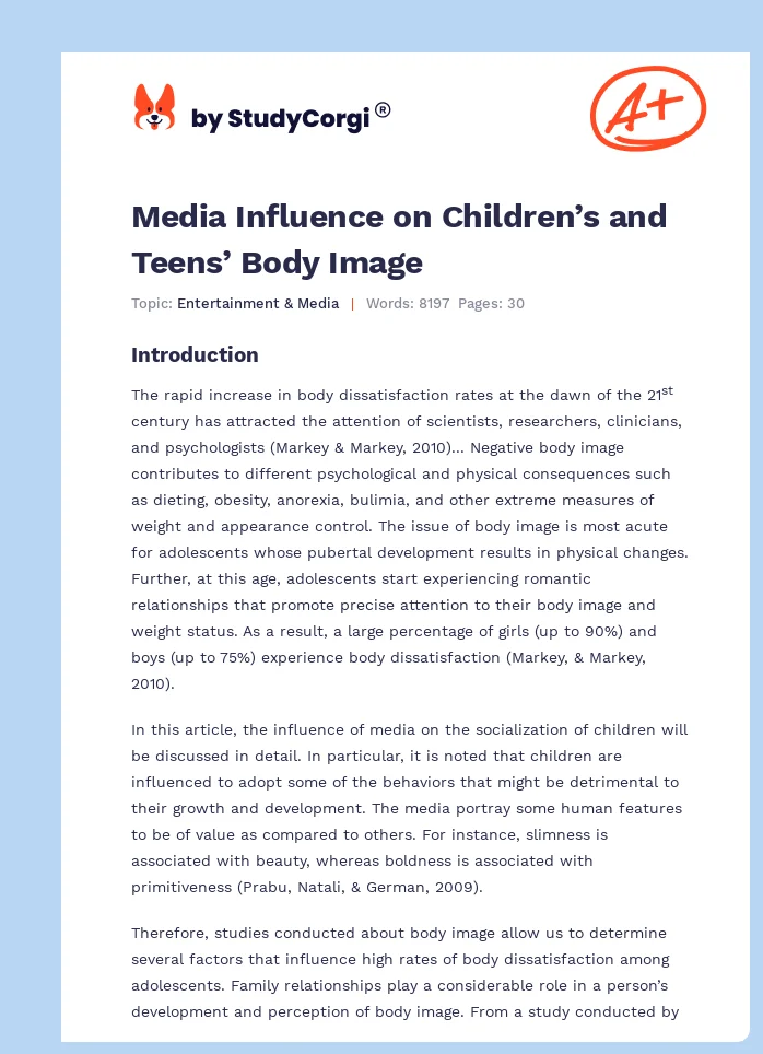 Media Influence on Children’s and Teens’ Body Image. Page 1