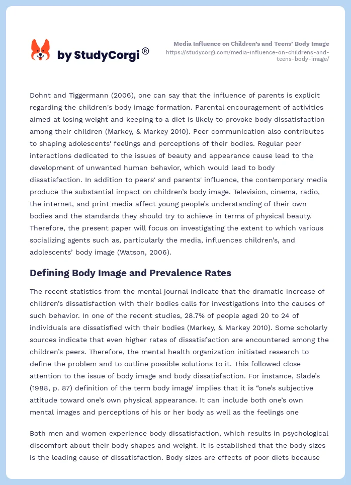 Media Influence on Children’s and Teens’ Body Image. Page 2