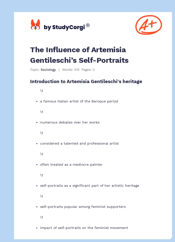 The Influence of Artemisia Gentileschi’s Self-Portraits. Page 1