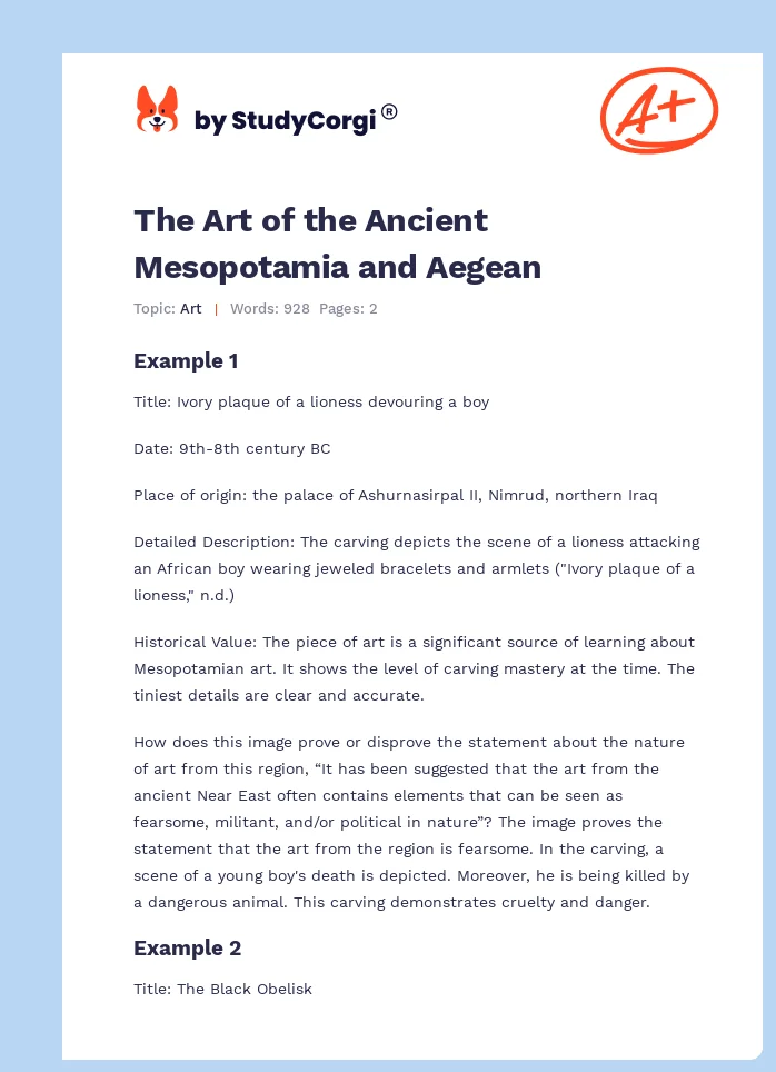 The Art of the Ancient Mesopotamia and Aegean. Page 1