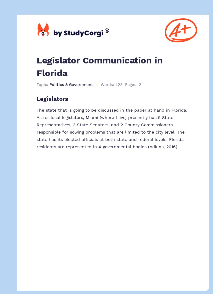 Legislator Communication in Florida. Page 1