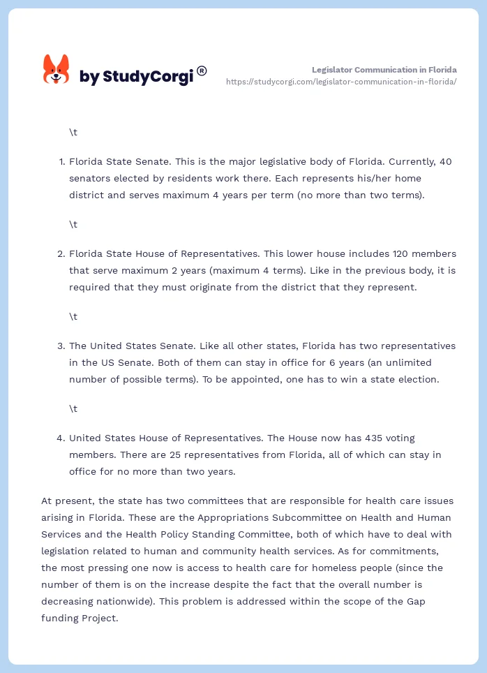 Legislator Communication in Florida. Page 2
