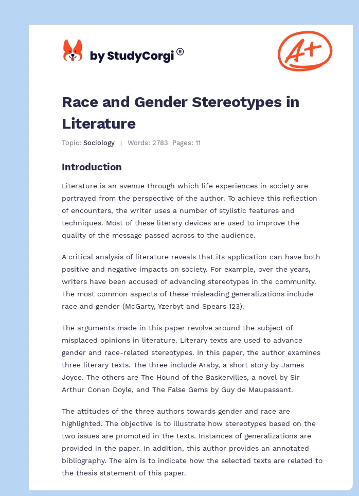 Race and Gender Stereotypes in Literature. Page 1