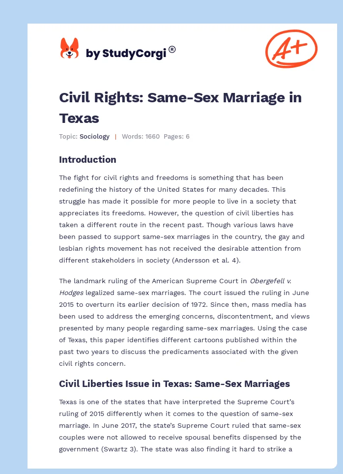 Civil Rights: Same-Sex Marriage in Texas. Page 1
