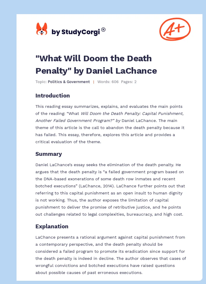 "What Will Doom the Death Penalty" by Daniel LaChance. Page 1