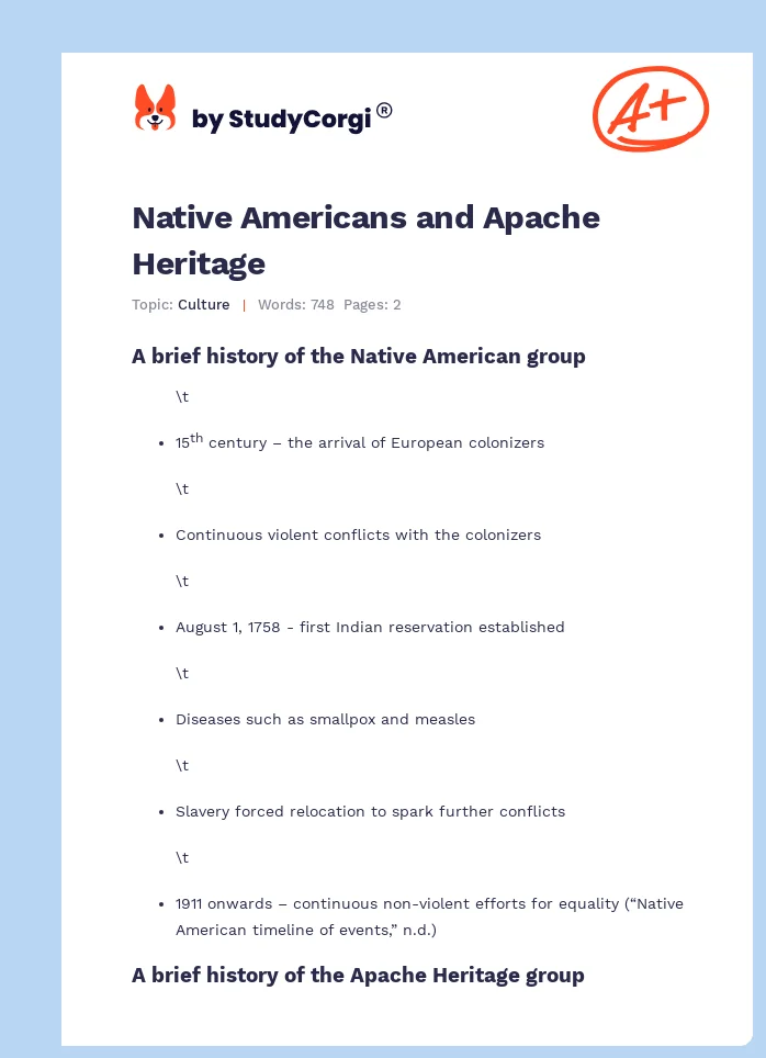 Native Americans and Apache Heritage. Page 1