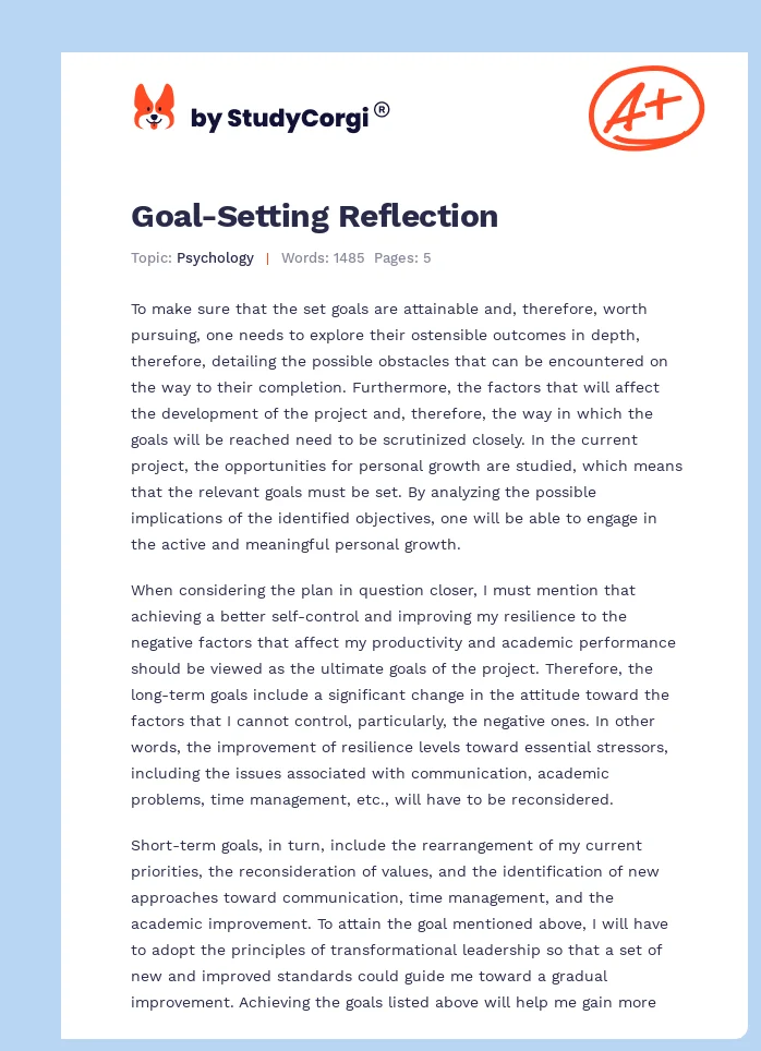Goal-Setting Reflection. Page 1