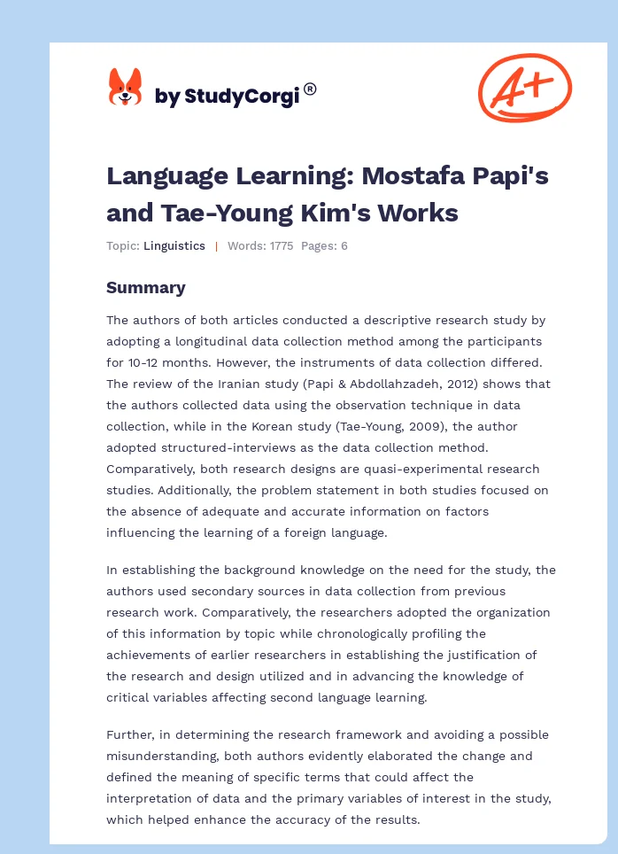 Language Learning: Mostafa Papi's and Tae-Young Kim's Works. Page 1