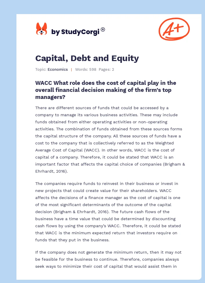 Capital, Debt and Equity. Page 1
