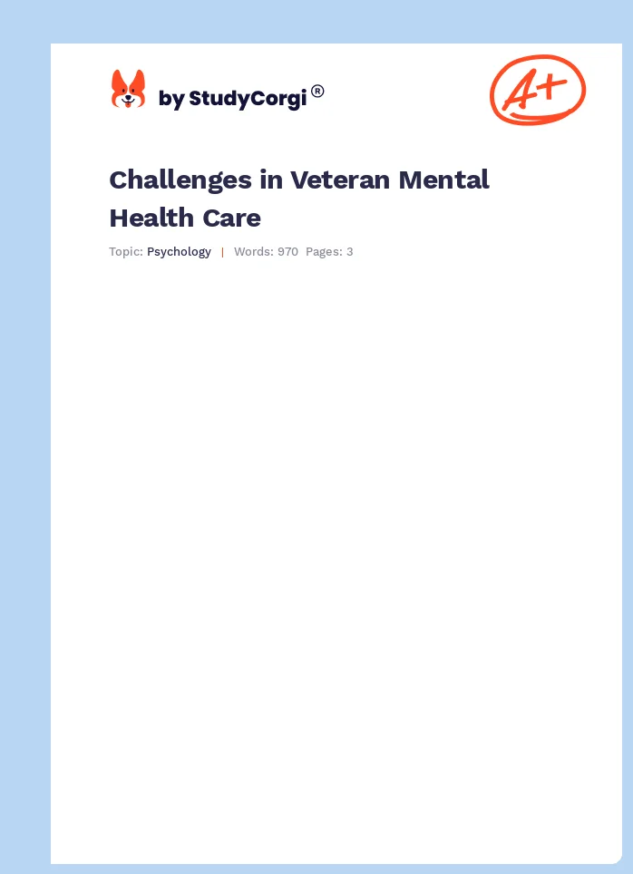 Challenges in Veteran Mental Health Care. Page 1