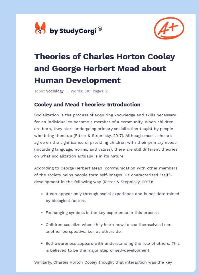 Theories of Charles Horton Cooley and George Herbert Mead about Human Development. Page 1