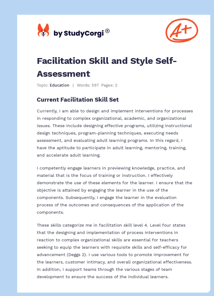 Facilitation Skill and Style Self-Assessment. Page 1