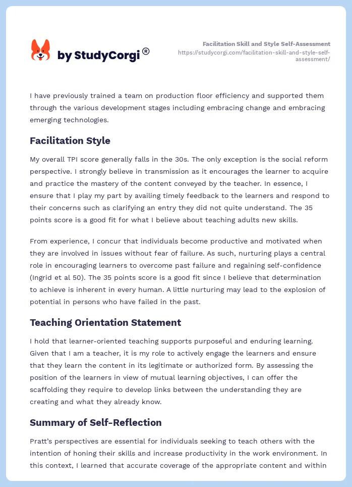 Facilitation Skill and Style Self-Assessment. Page 2