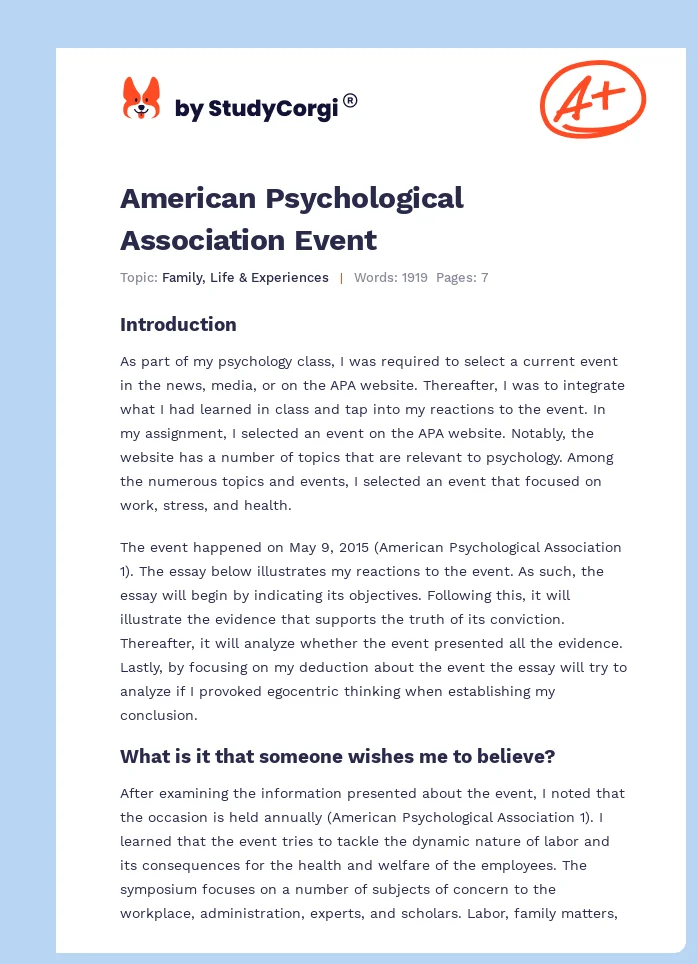American Psychological Association Event. Page 1