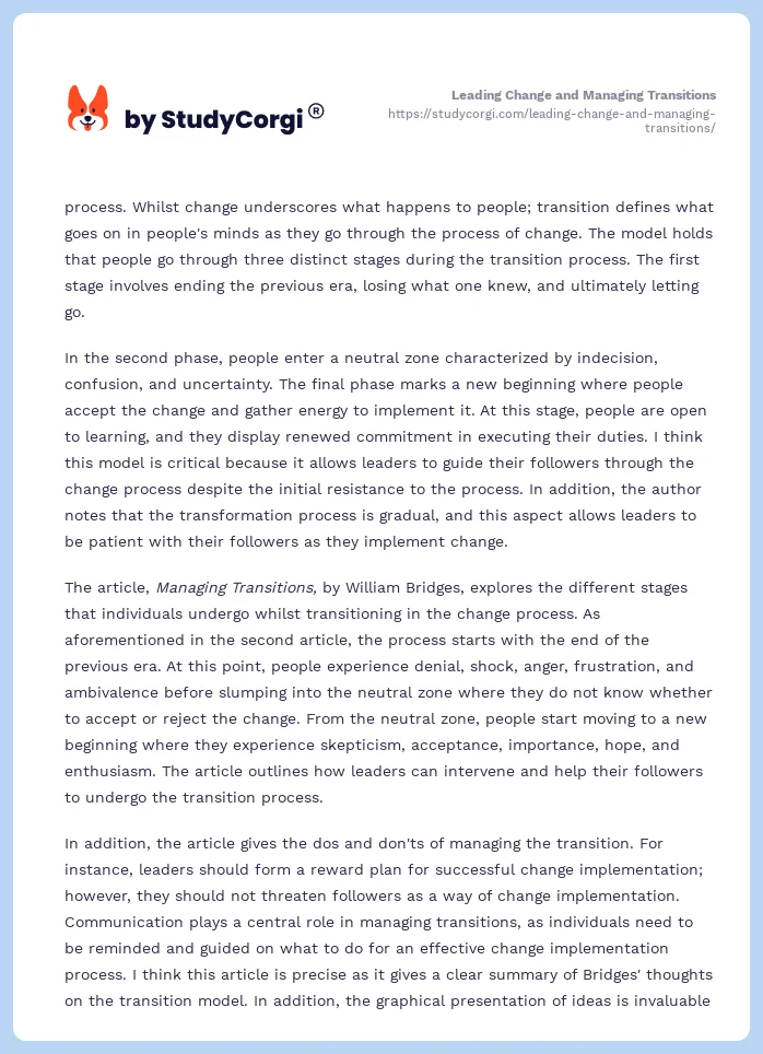 Leading Change and Managing Transitions. Page 2