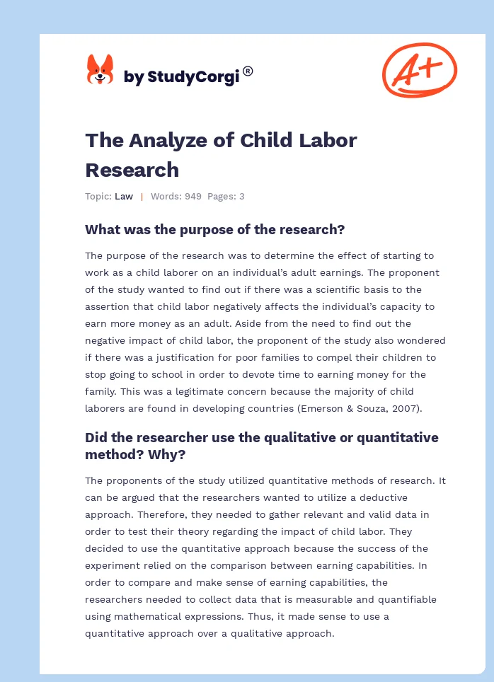 The Analyze of Child Labor Research. Page 1