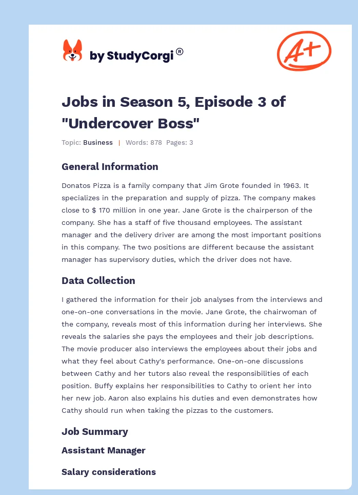 Jobs in Season 5, Episode 3 of "Undercover Boss". Page 1