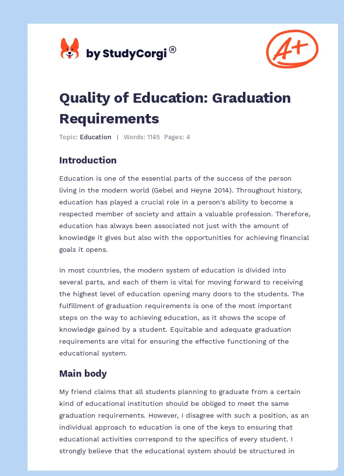 Quality of Education: Graduation Requirements. Page 1