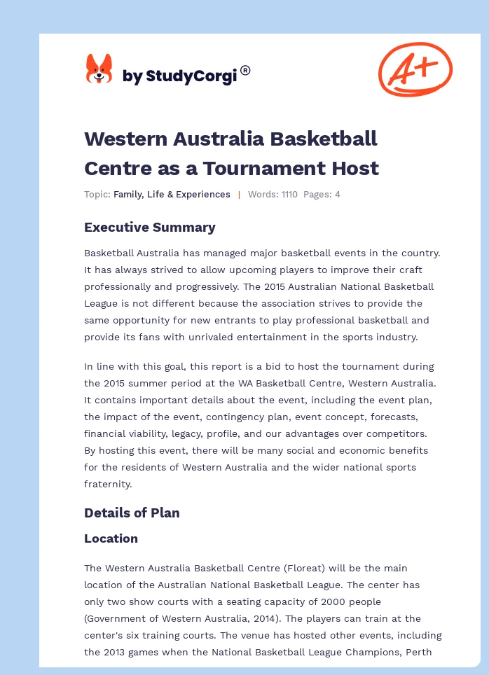 Western Australia Basketball Centre as a Tournament Host. Page 1
