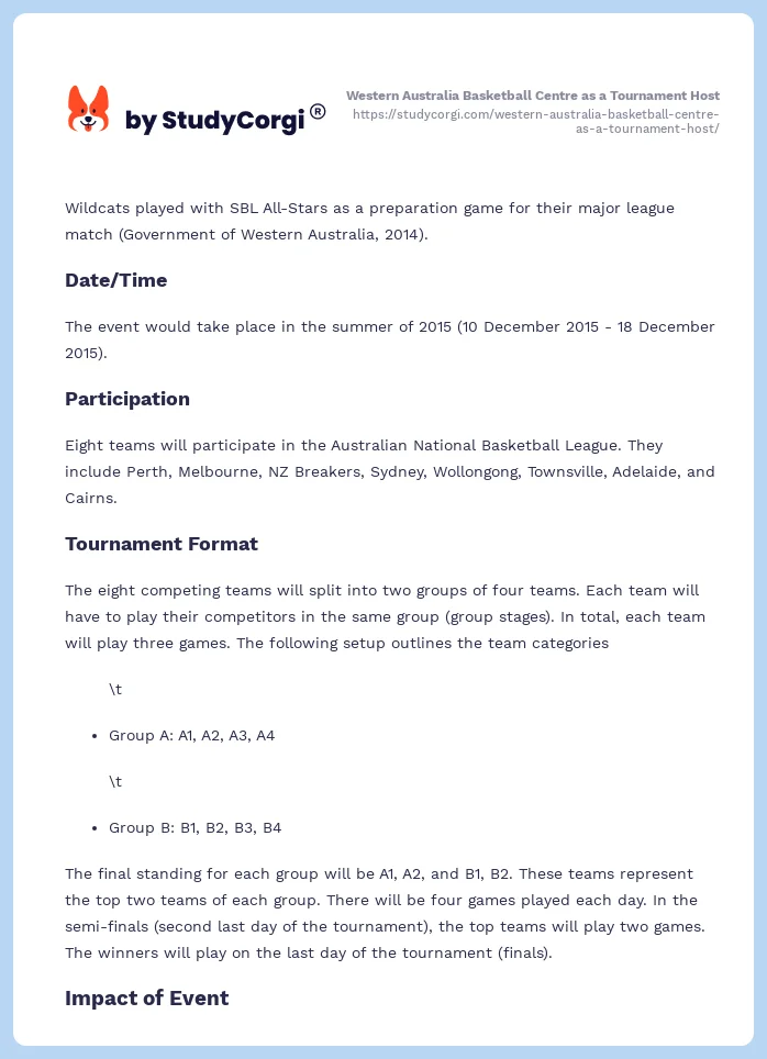 Western Australia Basketball Centre as a Tournament Host. Page 2