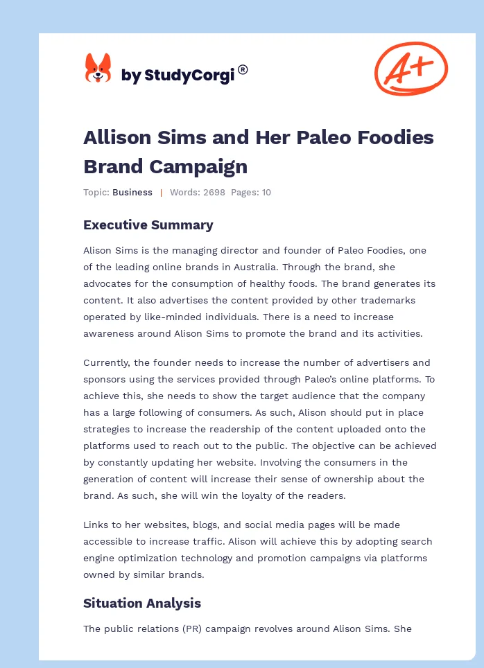 Allison Sims and Her Paleo Foodies Brand Campaign. Page 1