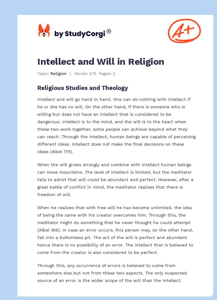 Intellect and Will in Religion. Page 1