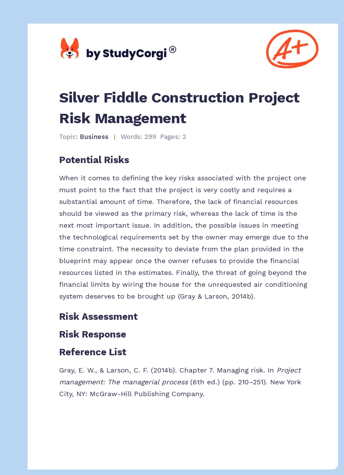Silver Fiddle Construction Project Risk Management. Page 1
