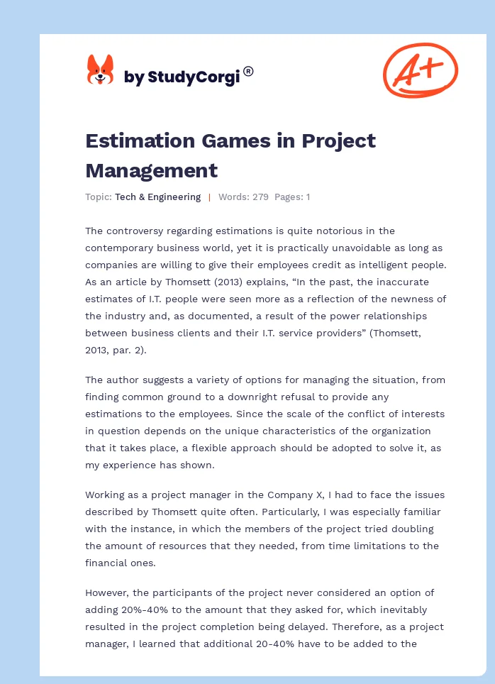 Estimation Games in Project Management. Page 1