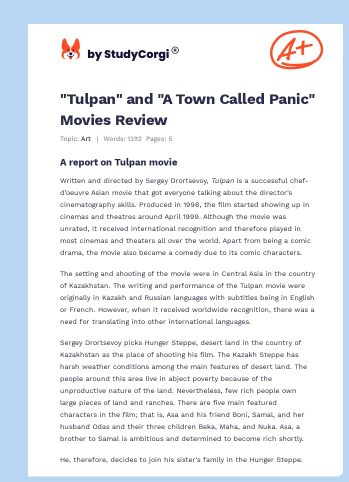 "Tulpan" and "A Town Called Panic" Movies Review. Page 1