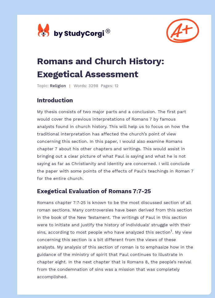 Romans and Church History: Exegetical Assessment. Page 1