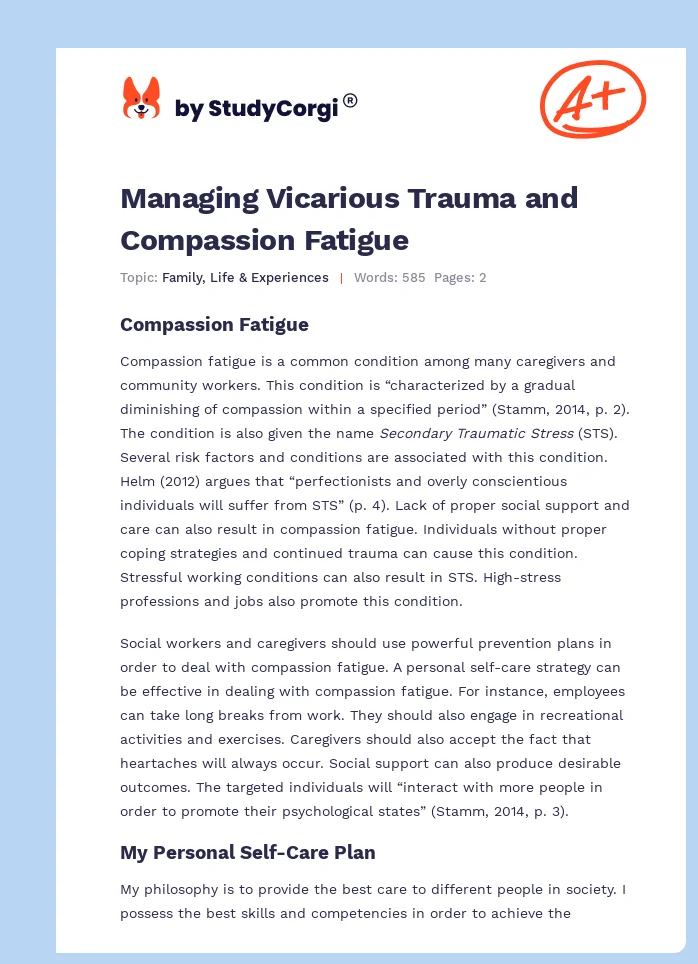 Managing Vicarious Trauma and Compassion Fatigue. Page 1