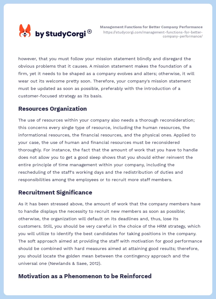 Management Functions for Better Company Performance. Page 2