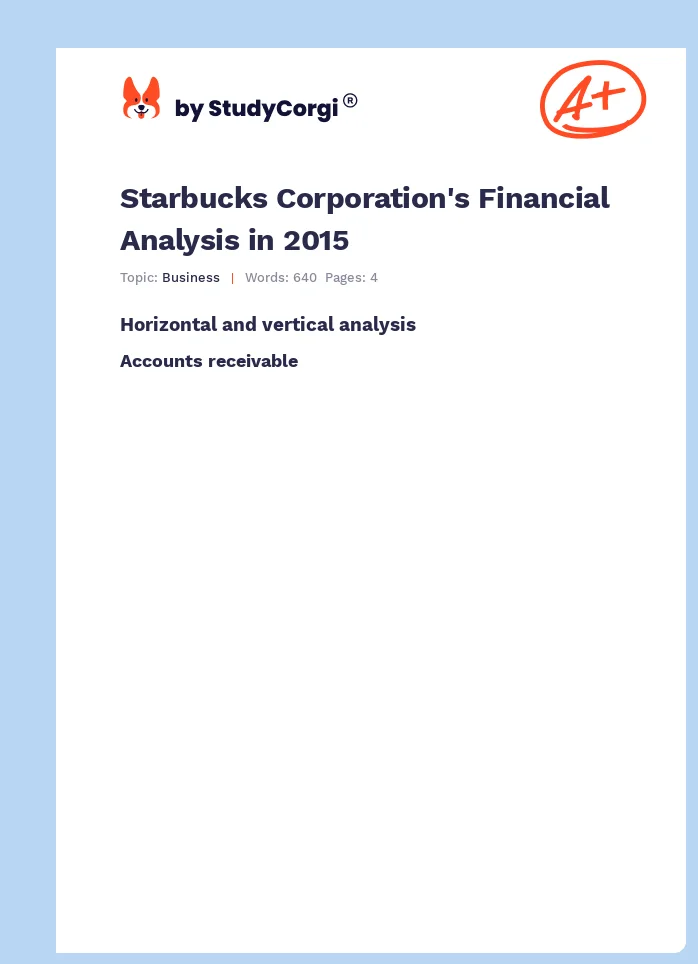 Starbucks Corporation's Financial Analysis in 2015. Page 1