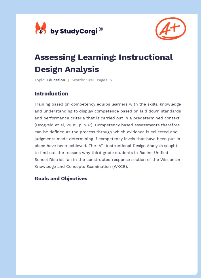 Assessing Learning: Instructional Design Analysis. Page 1