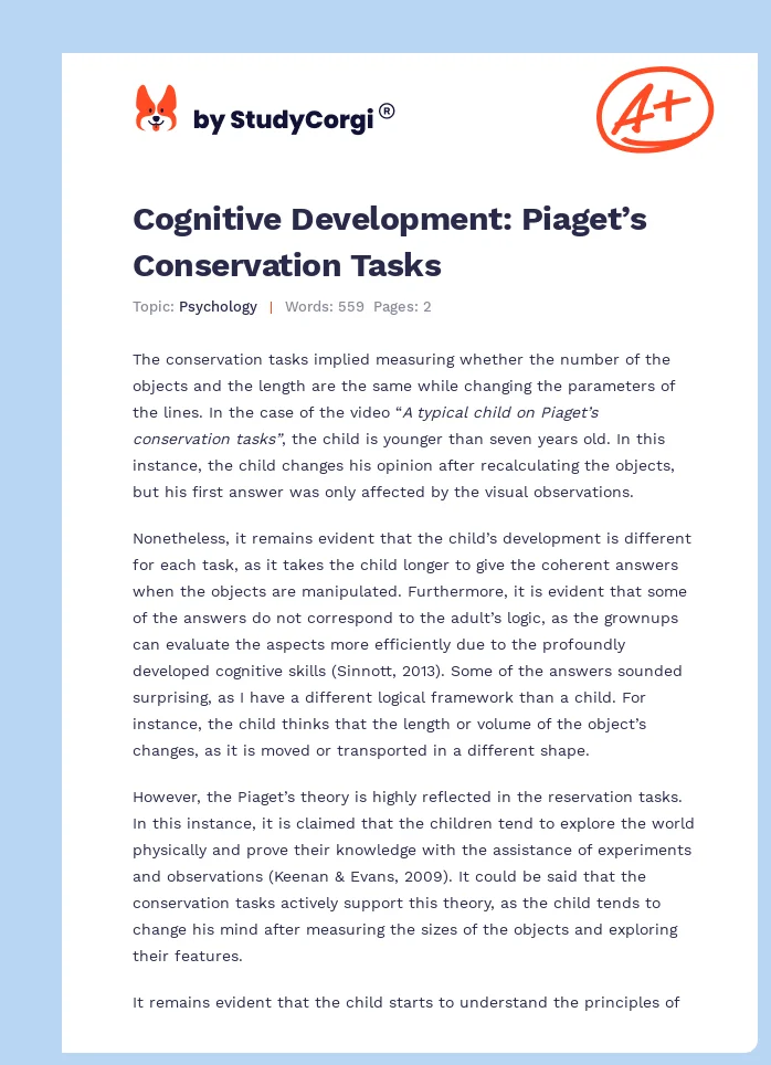 Cognitive Development: Piaget’s Conservation Tasks. Page 1