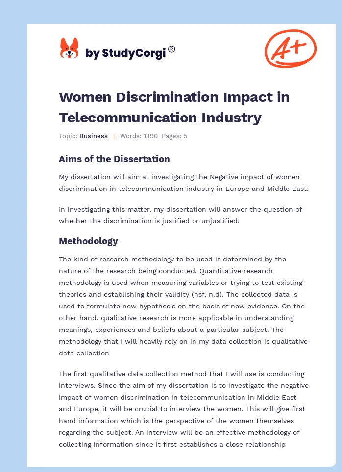 Women Discrimination Impact in Telecommunication Industry. Page 1