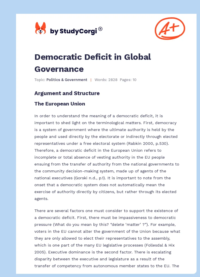 Democratic Deficit in Global Governance. Page 1