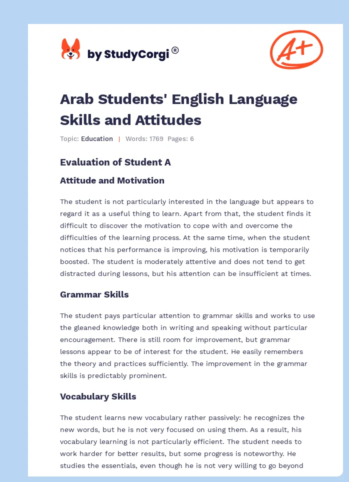 Arab Students' English Language Skills and Attitudes. Page 1