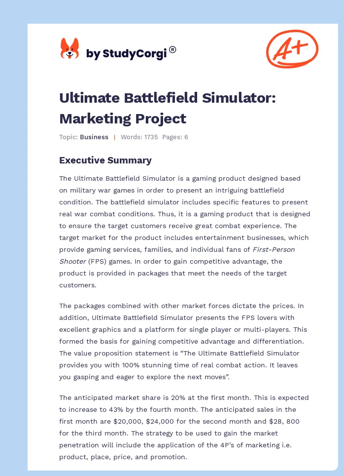 Ultimate Battlefield Simulator: Marketing Project. Page 1
