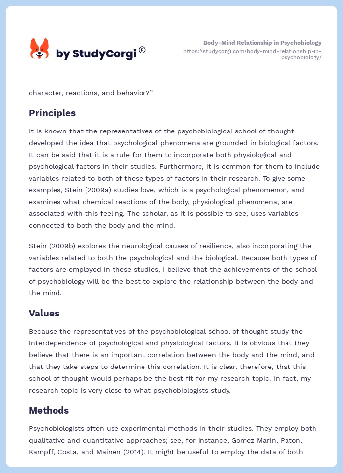 Body-Mind Relationship in Psychobiology. Page 2