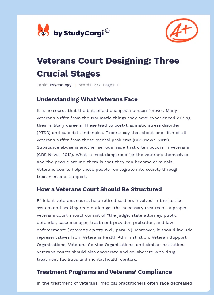 Veterans Court Designing: Three Crucial Stages. Page 1