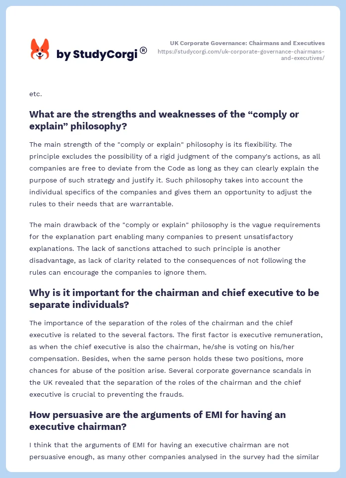 UK Corporate Governance: Chairmans and Executives. Page 2