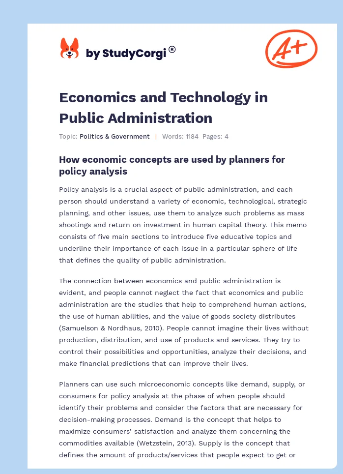 Economics and Technology in Public Administration. Page 1