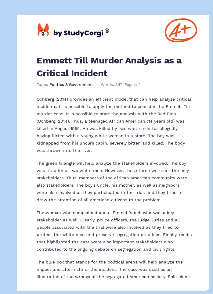 Emmett Till Murder Analysis as a Critical Incident. Page 1