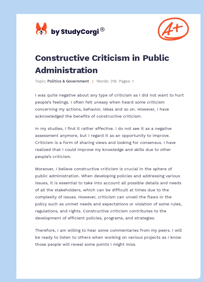 Constructive Criticism in Public Administration. Page 1