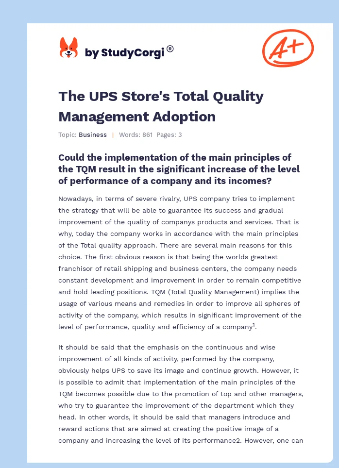 The UPS Store's Total Quality Management Adoption. Page 1