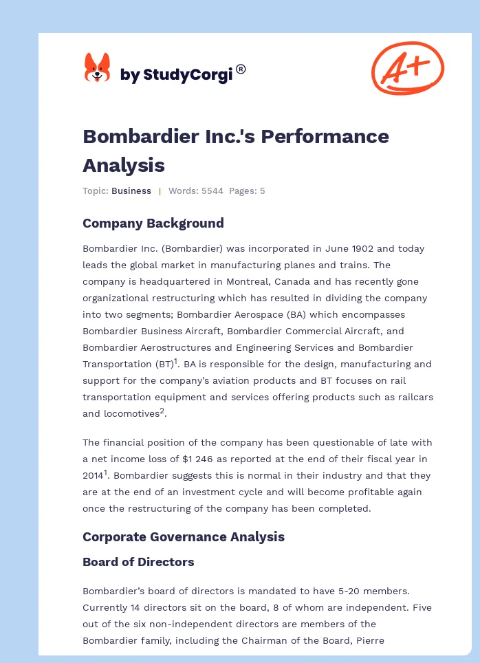 Bombardier Inc.'s Performance Analysis. Page 1