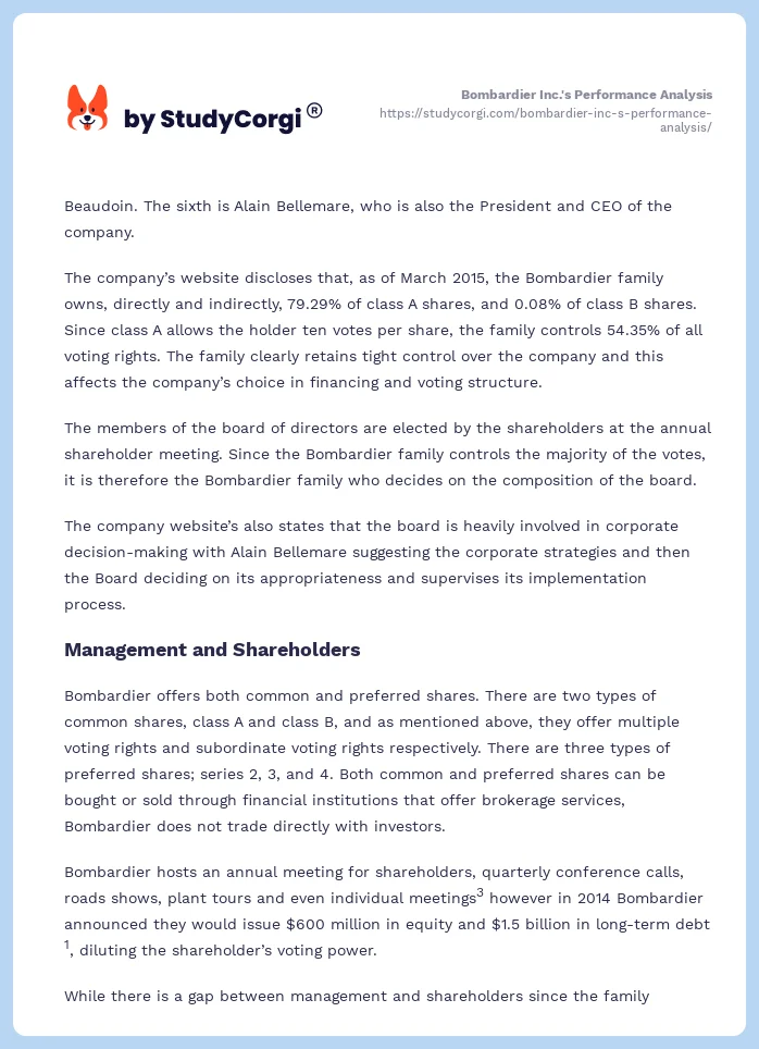 Bombardier Inc.'s Performance Analysis. Page 2